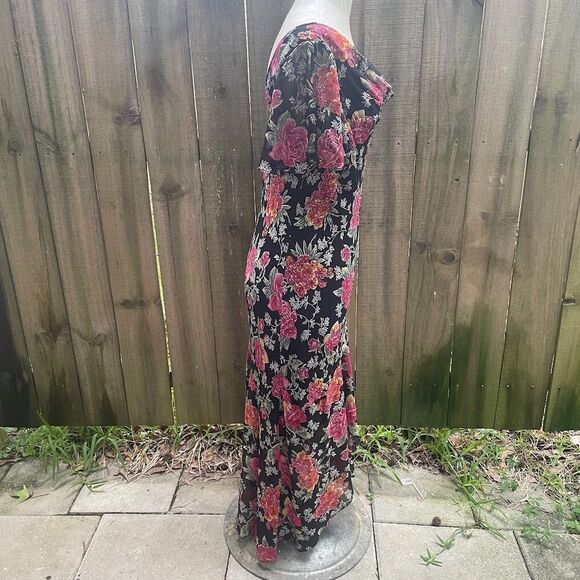 Vintage y2k 90s WHIMSIGOTH BIAS DRESS Floral Beaded Detail Petal Hem L 40" bust - Picture 7 of 8